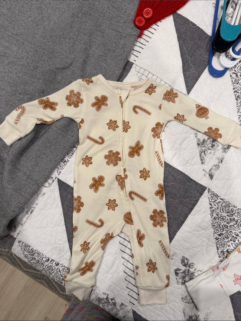 Cream Kids One-Piece Bodysuit with Gingerbread Print